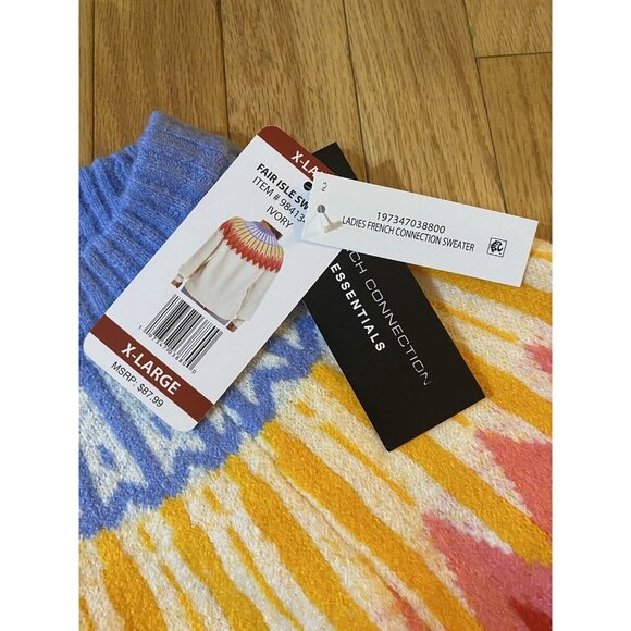 French Connection Cream Sweater Burst Accent Multicolor NWT Brand New Colorful - Picture 3 of 8